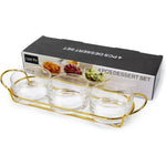 طقم حلوى زجاجي ذهبي من كويزين آرت مع حامل معدني أنيق - طقم حلوى للحفلات مكون من 4 قطع