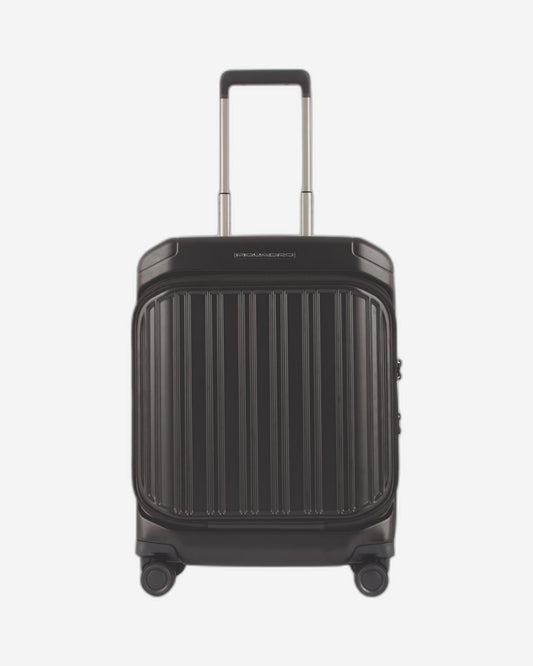 Piquadro Pqlm - حقيبة دوارة صلبة بحجم المقصورة مزودة بكمبيوتر، لون أسود مطفي