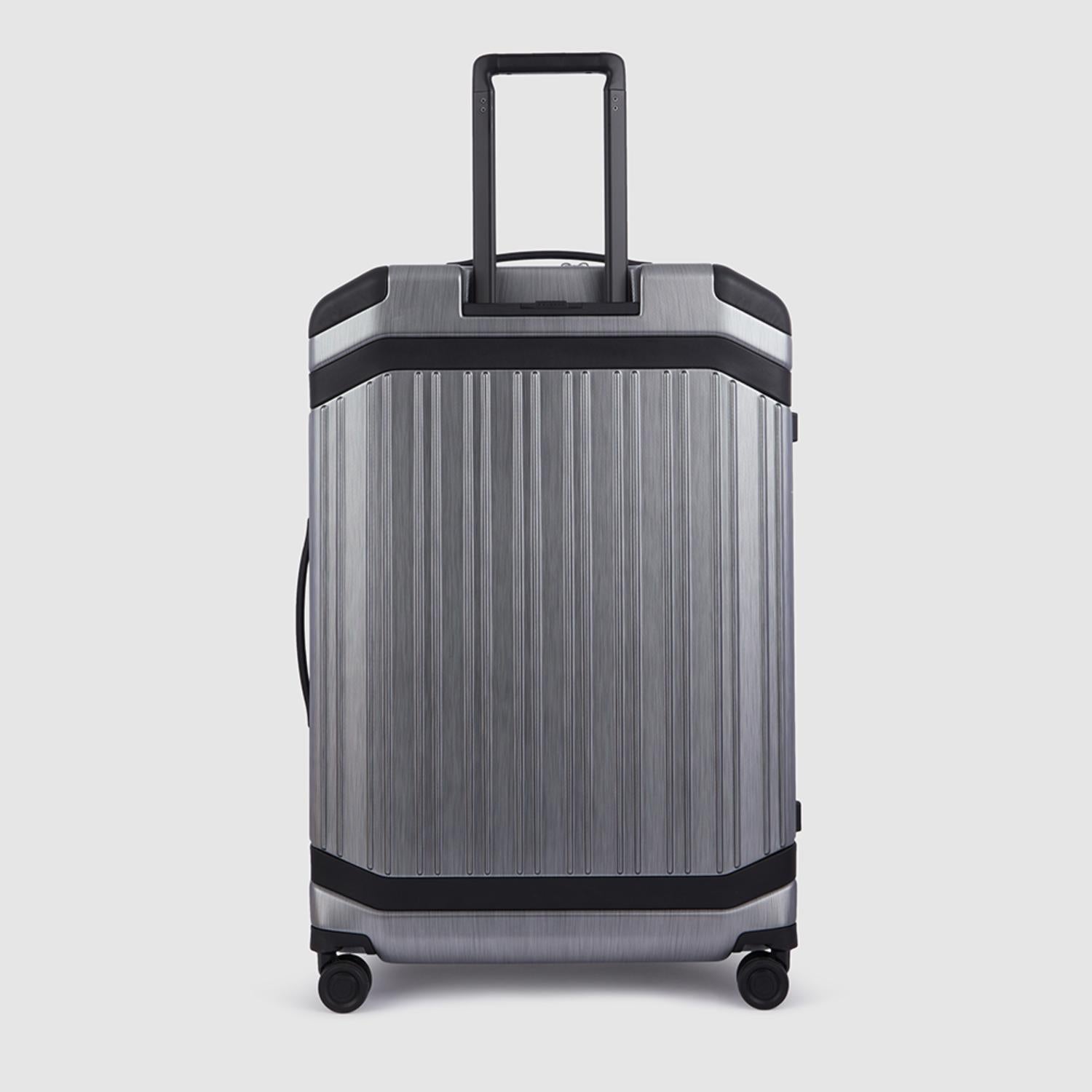 Piquadro Pqlp-Big Size Spinner With Leather Trims Grey-Black