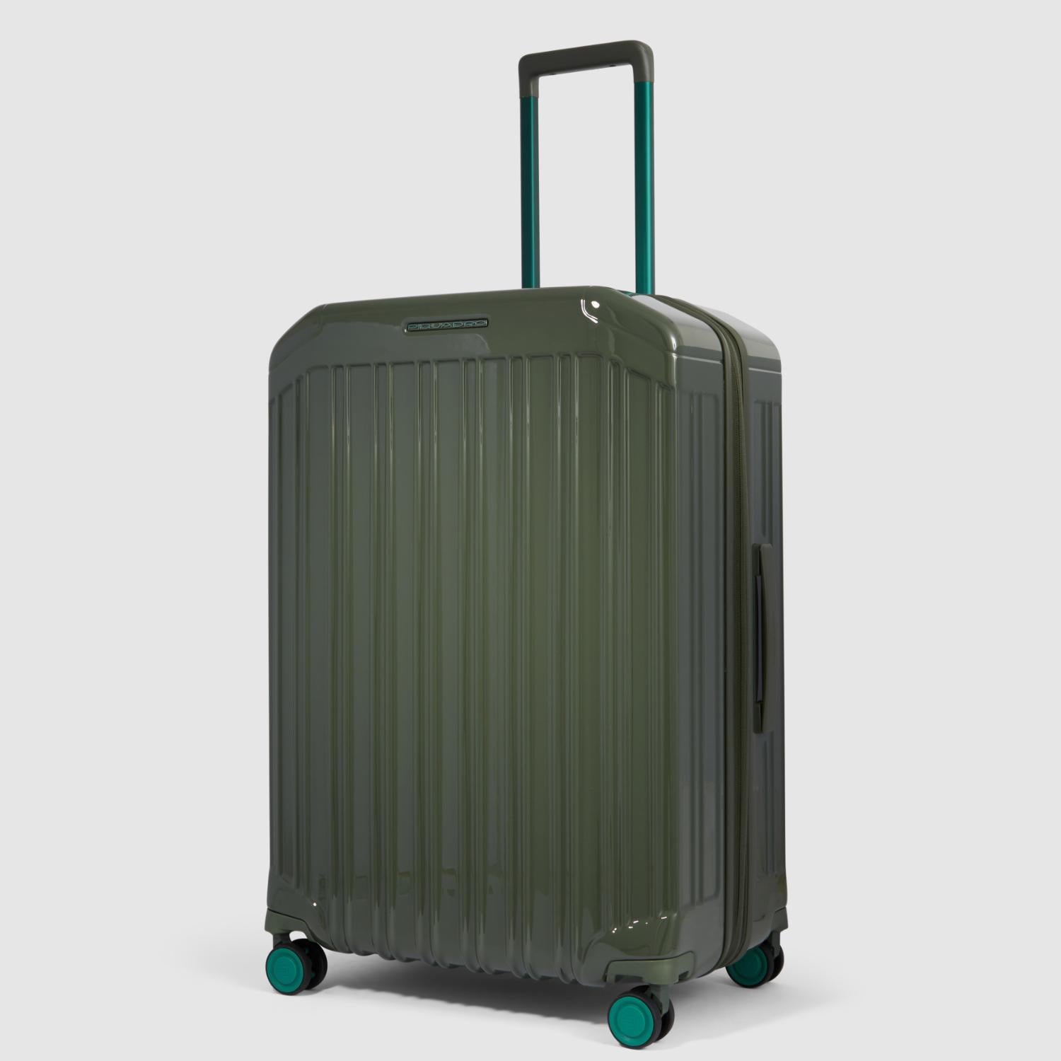 Piquadro Pq-Light Medium Size Expandable Trolley With 4 Wheels In Polycarbonate Green