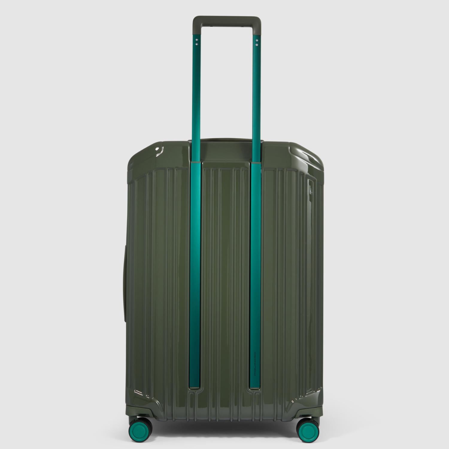 عربة بيكوادرو بي كيو خفيفة الوزن قابلة للتمدد متوسطة الحجم بأربع عجلات باللون الأخضر البولي كربونات