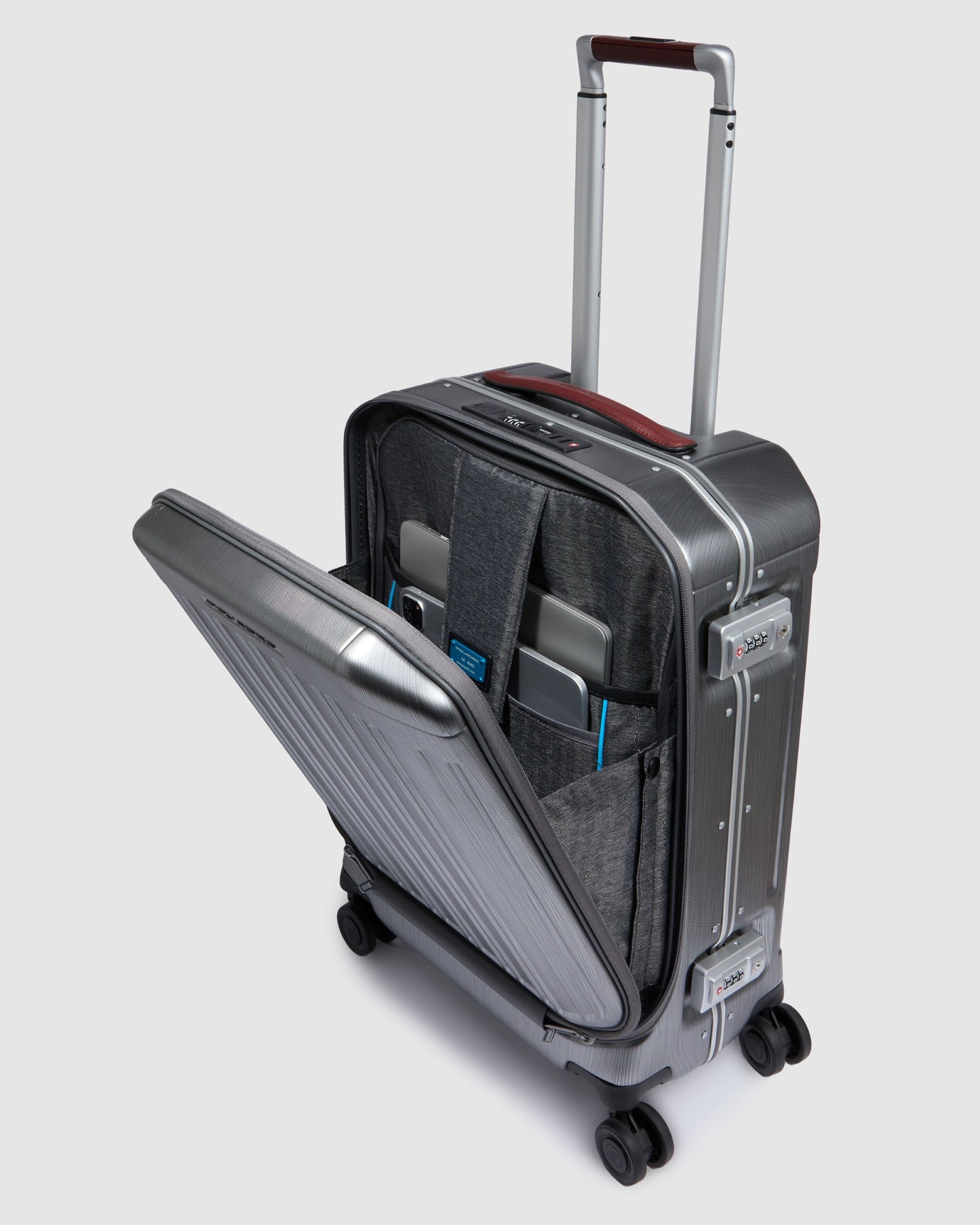 Piquadro Shock Absorbing Front Cabin Suitcase Black Tobacco