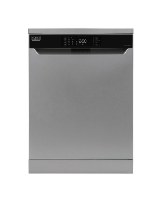 Black+Decker 12L Dishwasher, 15 Place Settings, 8 Programs, A++ Energy, Knife Rack – BXDWF815.001TVX Dark Silver