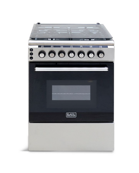 Black+Decker Freestanding Gas Cooker, Stainless Steel, Fixed Drawer - BXOFG604.002PZOX Inox