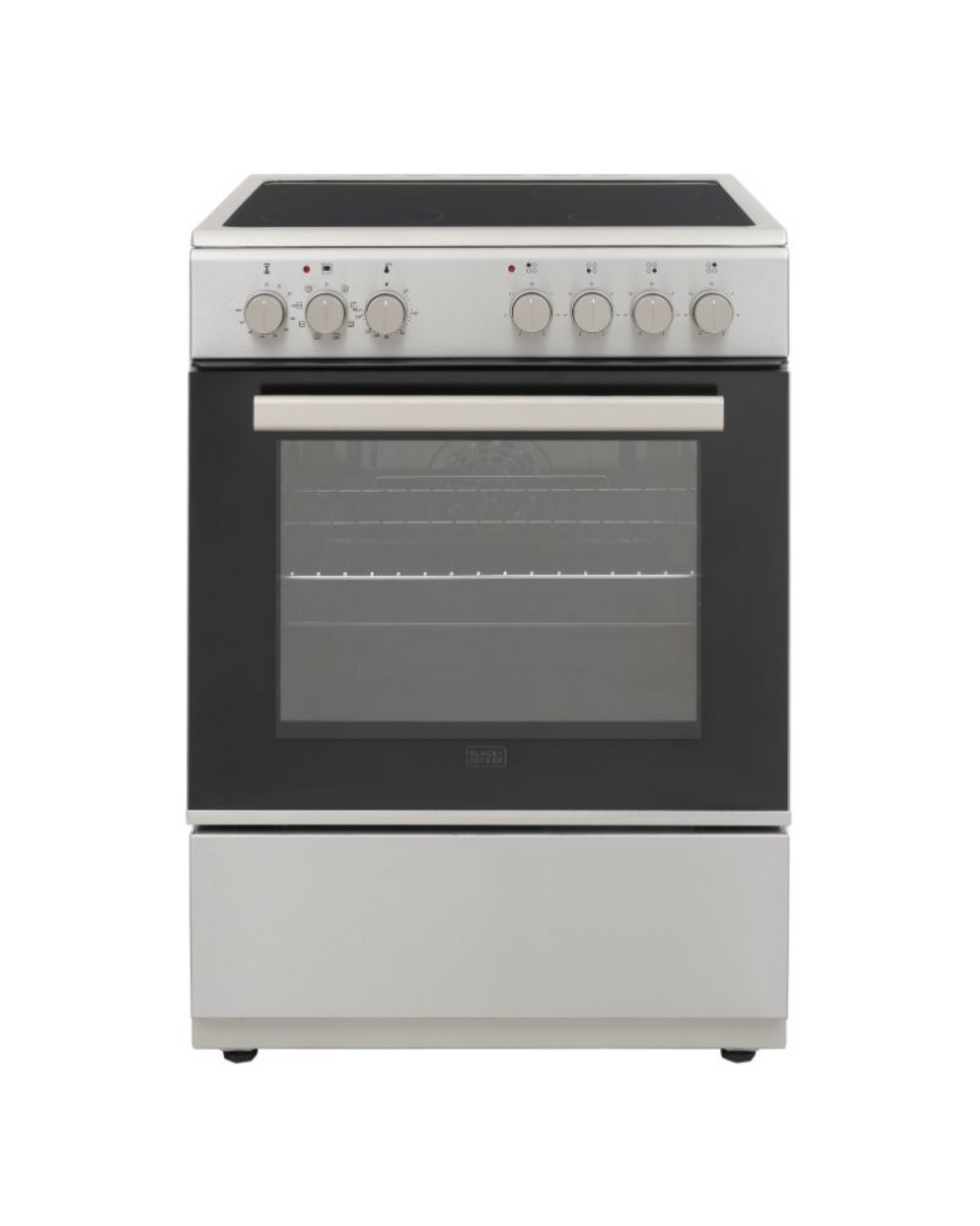 Black+Decker 60x60cm Vitro Ceramic Electric Cooker, 4-Zone Hob, Flat Glass Door – BXOFV604.002VX, Inox