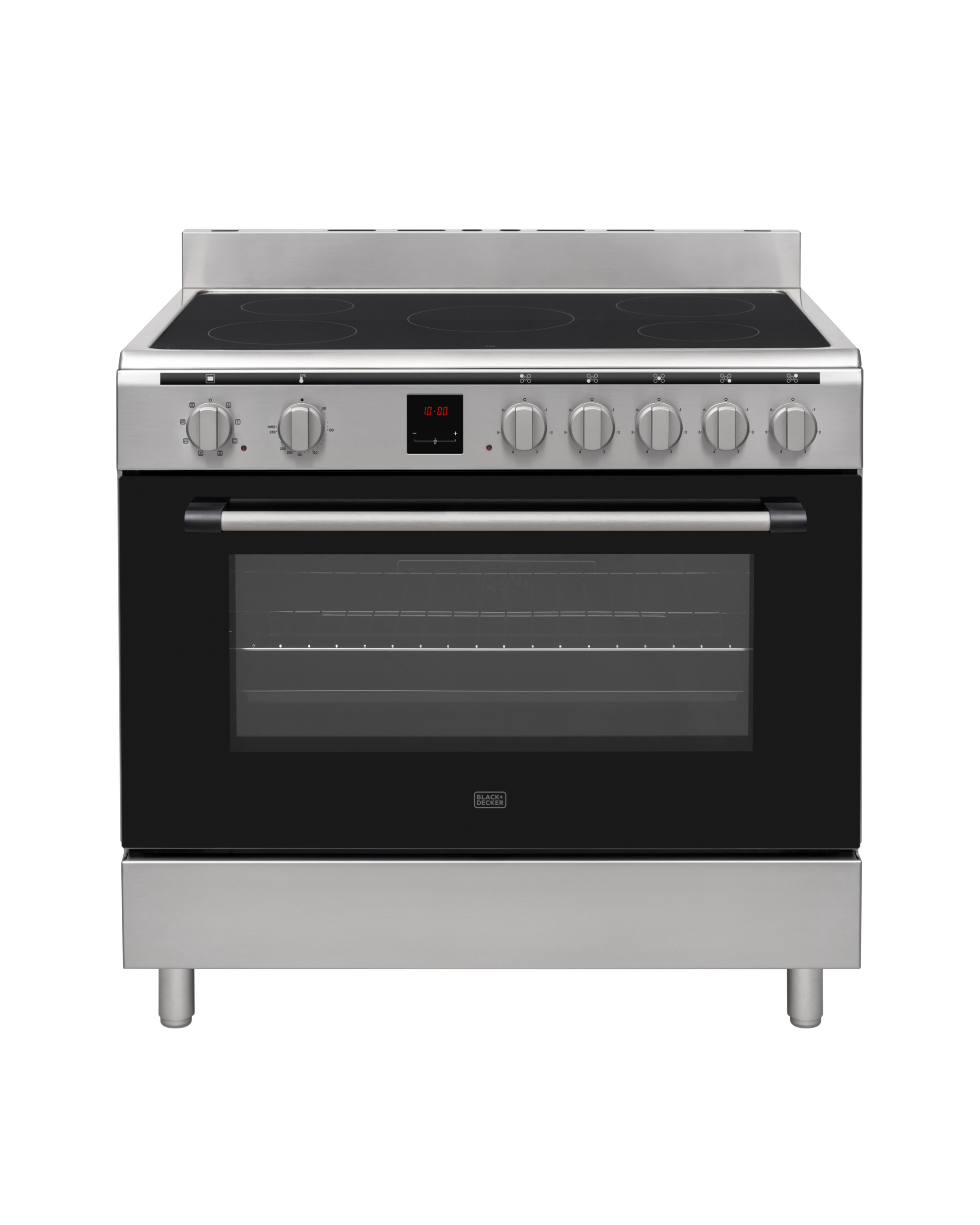 Black+Decker 90cm Freestanding Electric Cooker, Ceramic Hob + Multifunction Oven – BXOFV905.001TVX Inox