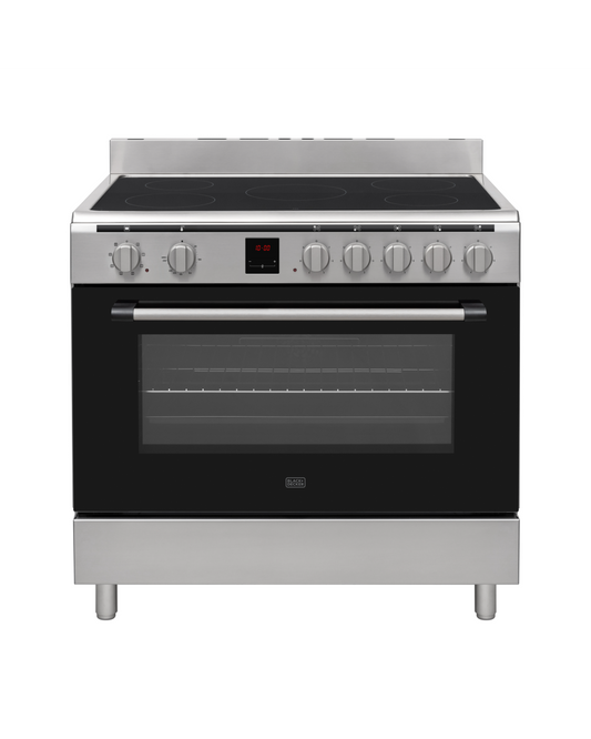 Black+Decker 90cm Freestanding Electric Cooker, Ceramic Hob + Multifunction Oven – BXOFV905.001TVX Inox