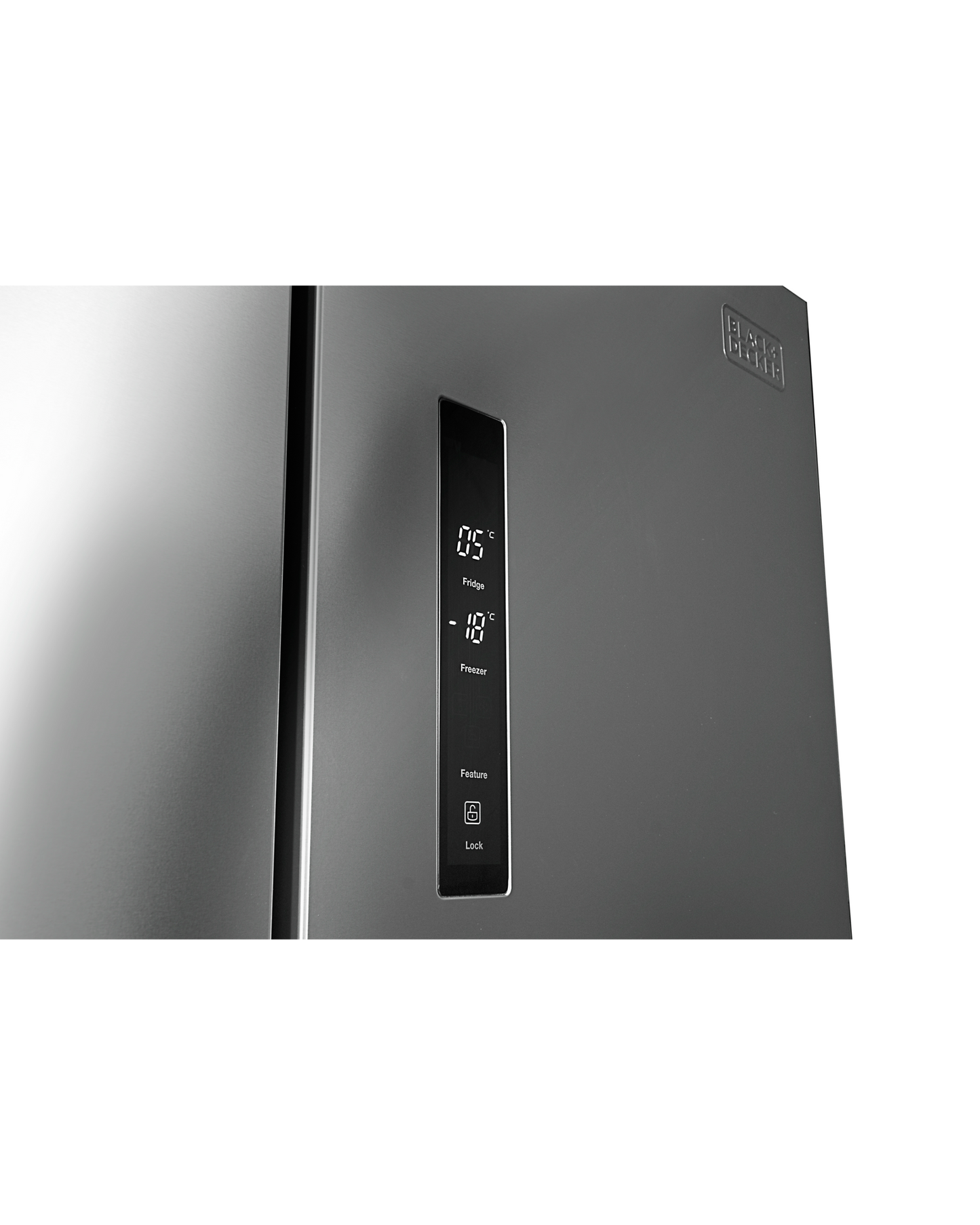ثلاجة بلاك آند ديكر سعة 567 لترًا (إجمالي 554 لترًا)، ببابين متقاطعين، مزودة بتقنية العاكس، ونظام منع تكوّن الثلج، وشاشة عرض LED.