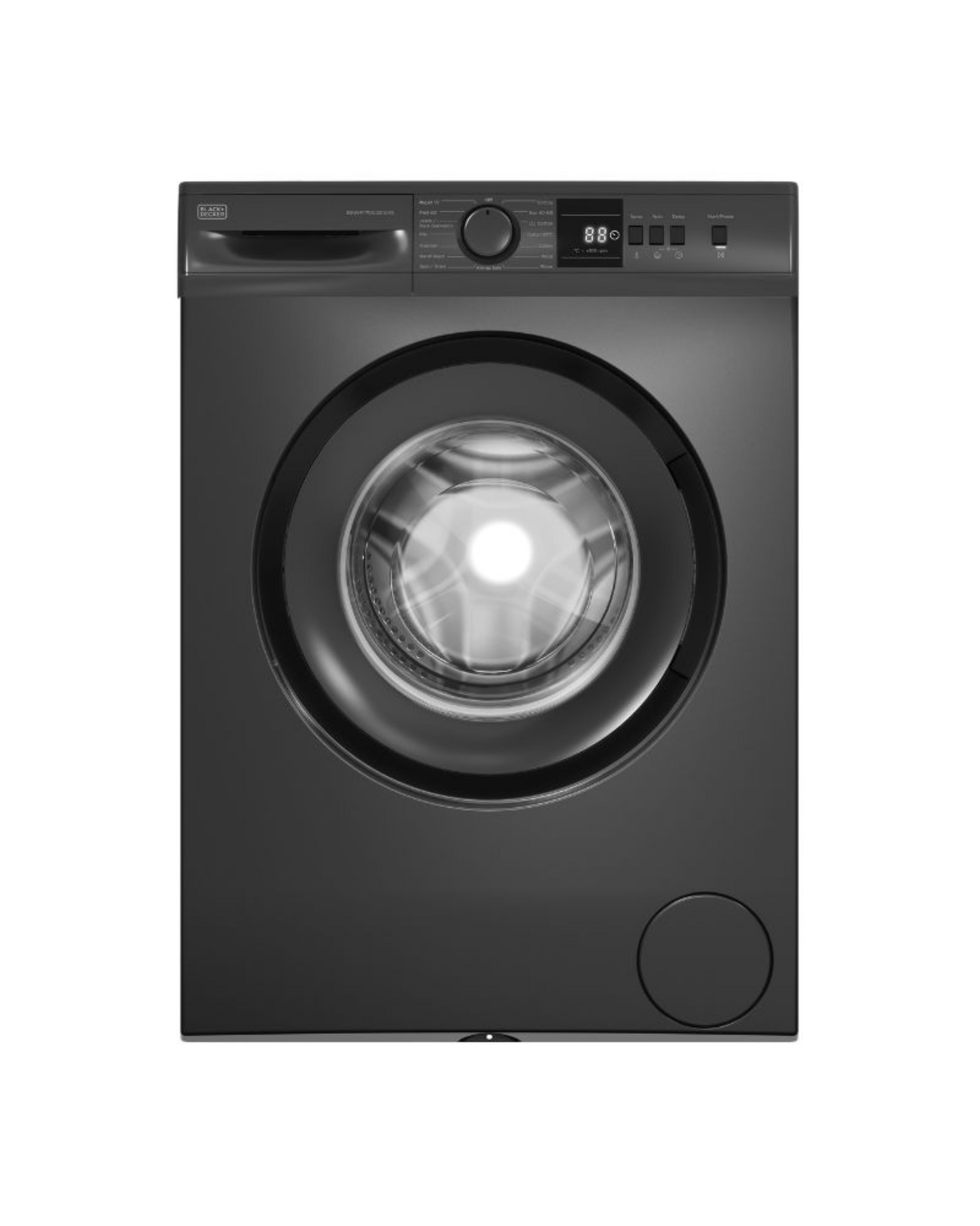 Black+Decker, 7kg Front Load Washing Machine, 1000 RPM Spin, 15 Wash Programs, LED Display, Eco Logic – BXWMF7100.001UVS Dark Inox