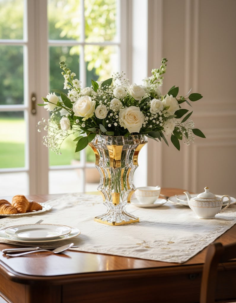 مزهرية كريستال بوهيميا المتدرجة الخالية من الرصاص والمزينة بالذهب