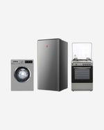 Hoover Single Door Refrigerator 200L + Full Gas Cooker 60X60 + Washing Machine 6kg