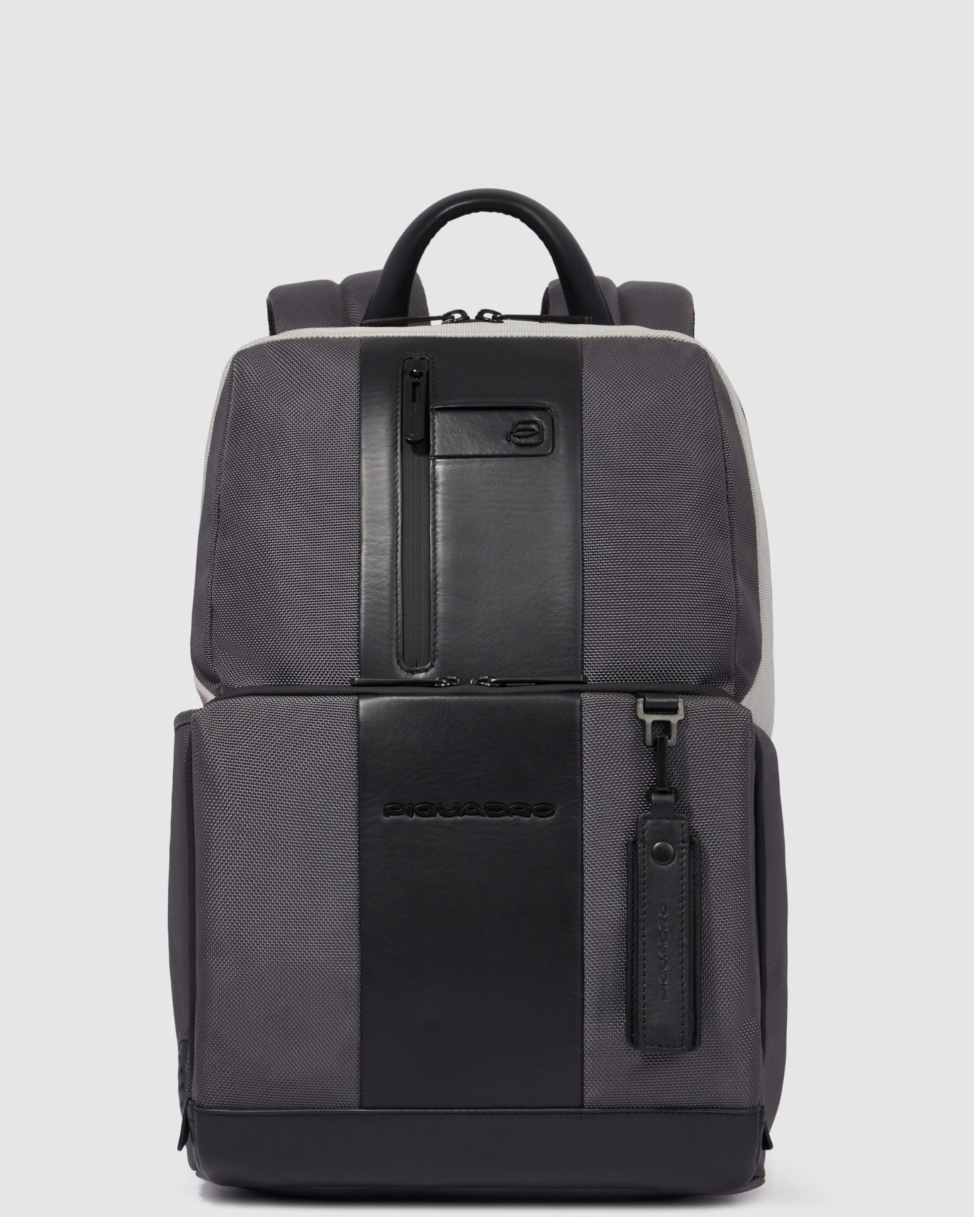 Piquadro Brief 2 Leather And Fabric  Backpack With 14  Laptop Compartment Grey-Black