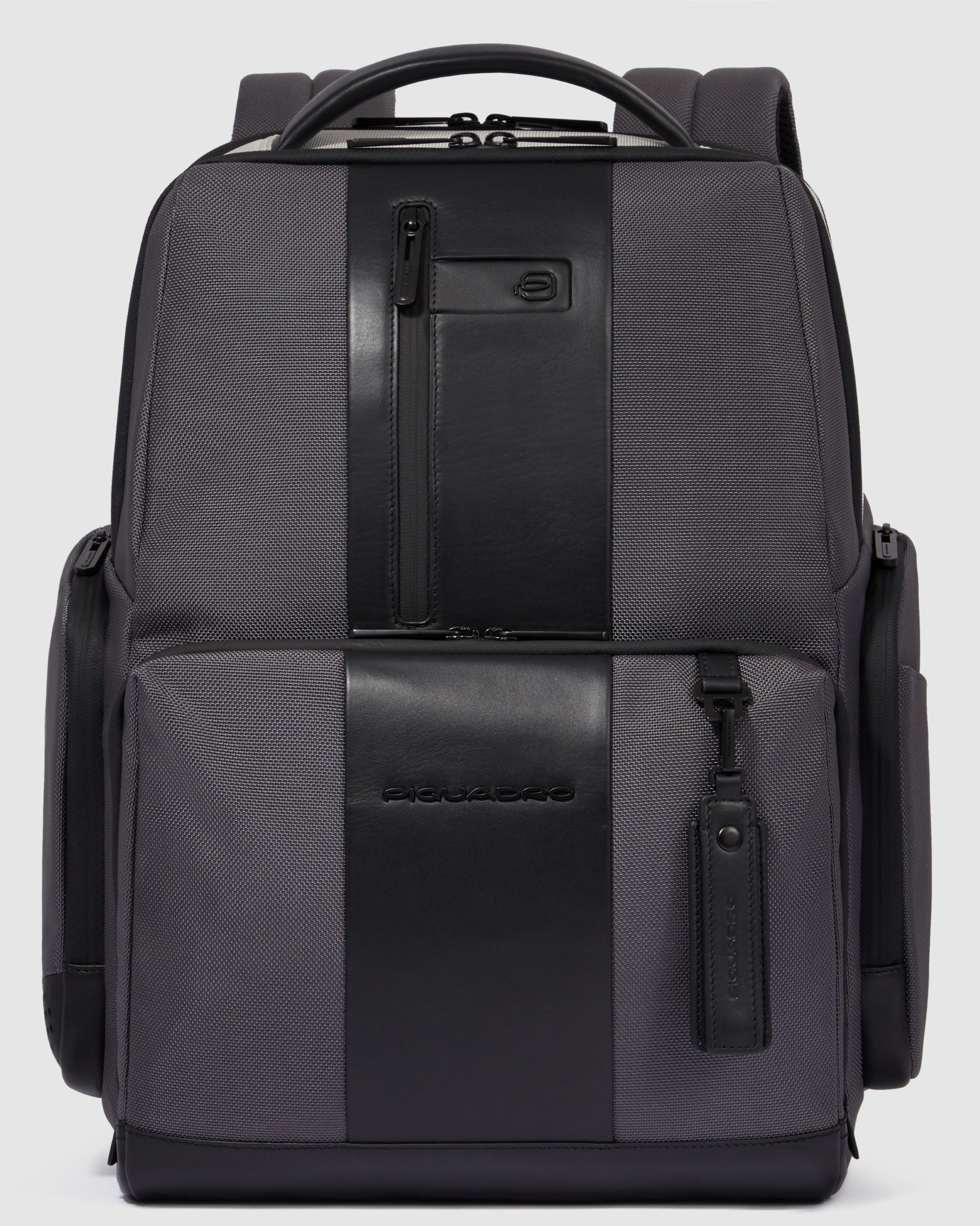 Piquadro Brief 2 Leather And Fabric  Backpack With 15.6  Laptop Compartment Grey-Black