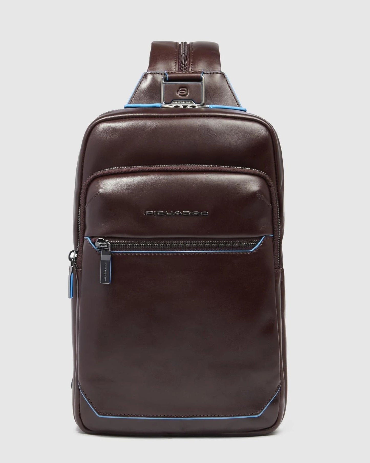 BLUE SQUARE CONVERTIBLE TO BACKPACK SLING BAG IN LEATHER WITH RFID PROTECTION MOHOGANY