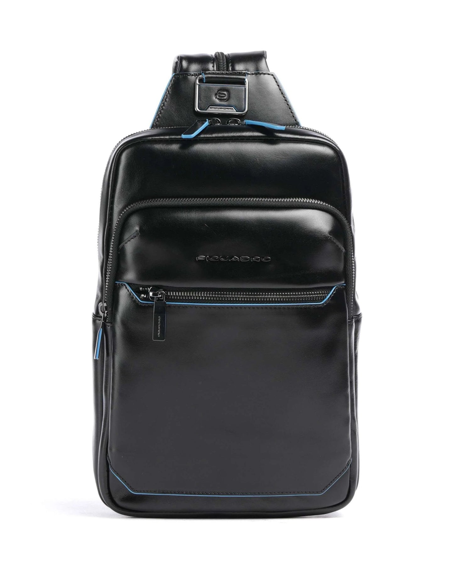 BLUE SQUARE CONVERTIBLE TO BACKPACK SLING BAG IN LEATHER WITH RFID PROTECTION BLACK