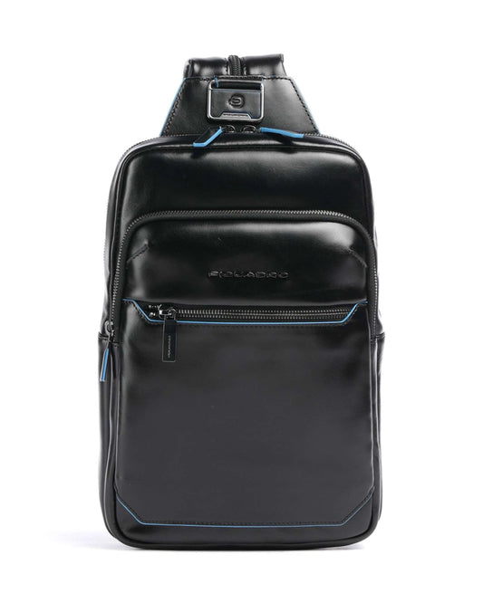 BLUE SQUARE CONVERTIBLE TO BACKPACK SLING BAG IN LEATHER WITH RFID PROTECTION BLACK