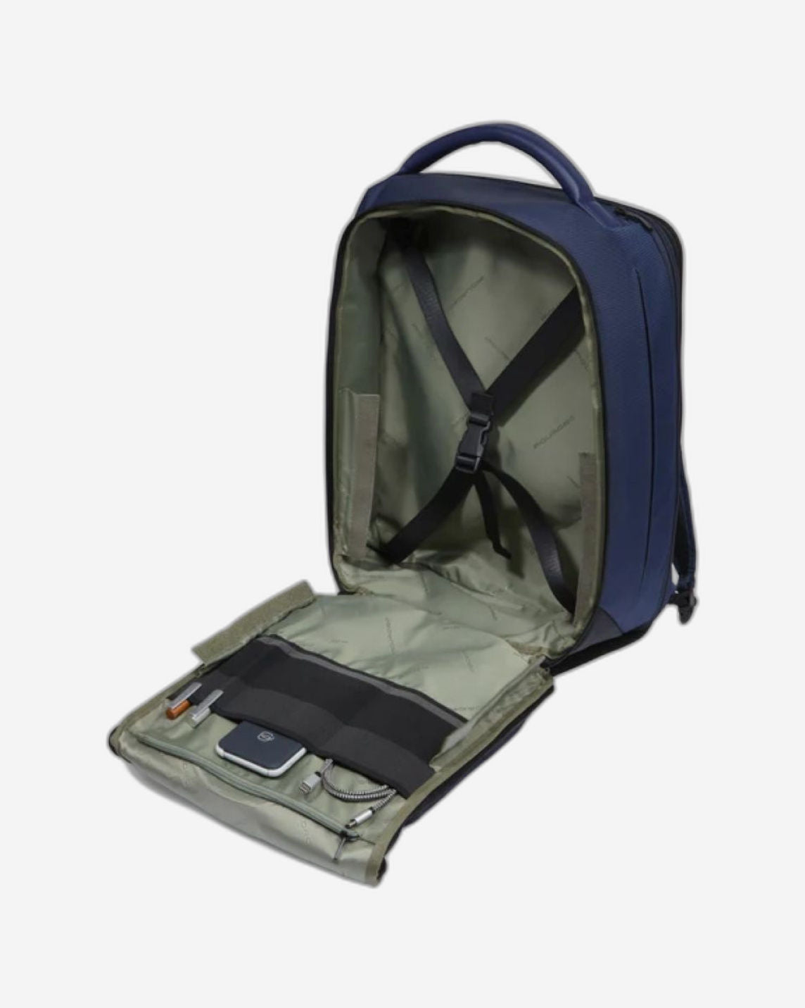 حقيبة ظهر Piquadro S137 من الجلد والقماش الأزرق