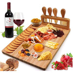 Cuisine Art Organic Bamboo Cheese Cutting Board & Knife Gift Set Wooden Serving Tray For Charcuterie Meat Platter, Fruit & Crackers With 4 Cheese Knives
