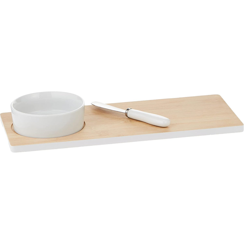 Cuisine Art Bamboo Board with Ceramic Bowl & Knife