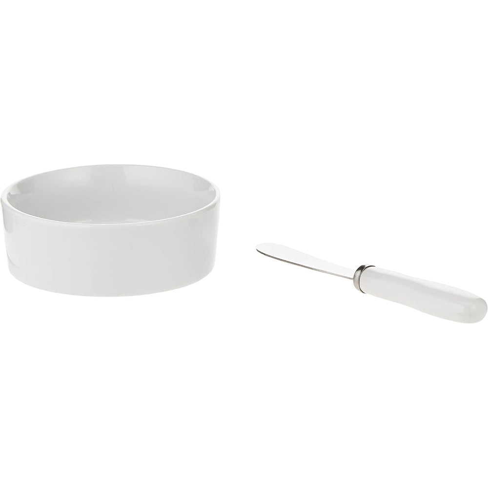 لوح خيزران فني للمطبخ مع وعاء سيراميك وسكين