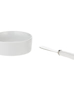 لوح خيزران فني للمطبخ مع وعاء سيراميك وسكين