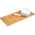 لوح خيزران فني للمطبخ مع وعاء سيراميك وسكين