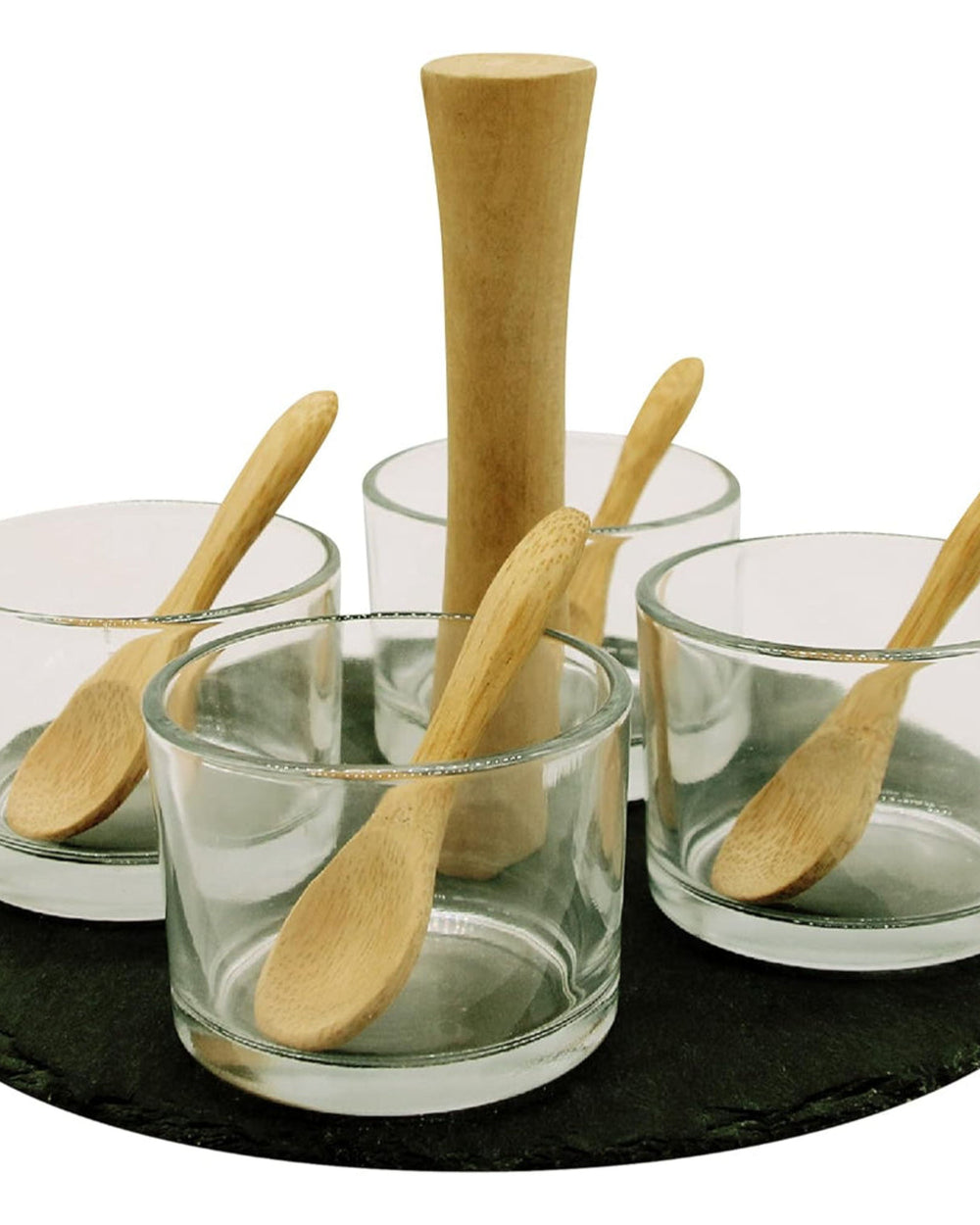 Cuisine Art Round Slate Serving Set with 4 Glass Bowls