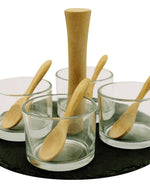 Cuisine Art Round Slate Serving Set with 4 Glass Bowls