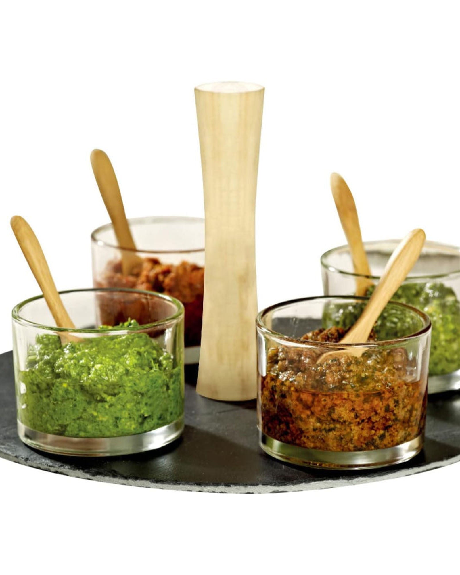 مجموعة تقديم دائرية من الأردواز من كوزين آرت مع 4 أوعية زجاجية