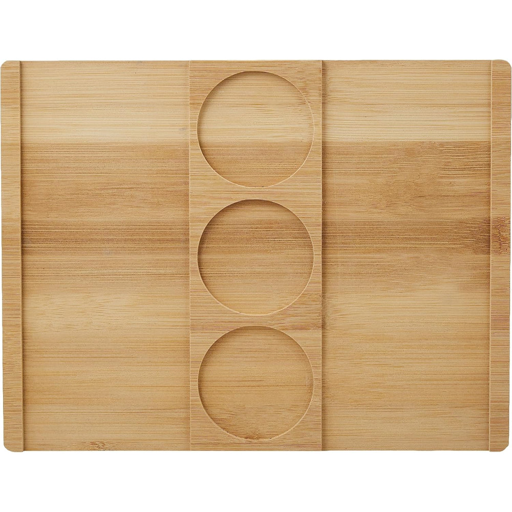 طبق تقديم من الخيزران والأردواز و3 أوعية سيراميك بيضاء من فنون المطبخ