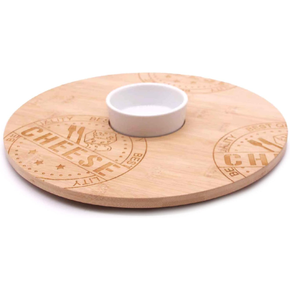 Cuisine ARTCheese Board And Bowl Set, Bamboo Round Charcuterie Board Swivel Meat Platter Personalized Tray With A Bowl