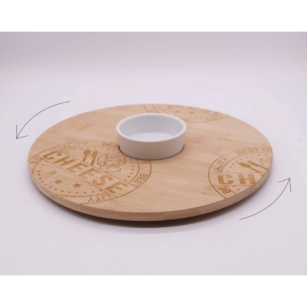 مجموعة ألواح الجبن والوعاء من Cuisine ARTC، لوح تقطيع دائري من الخيزران، طبق لحوم دوار، صينية شخصية مع وعاء