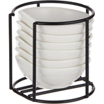 Cuisine Art 6pcs Ceramic Dish Set with Metal Rack Ramen Noodle Rice Bowl, Microwave Safe Appetizer Bowls, Sturdy Mixing Bowls for Pasta, Deep Soup Bowl for Family Kitchen