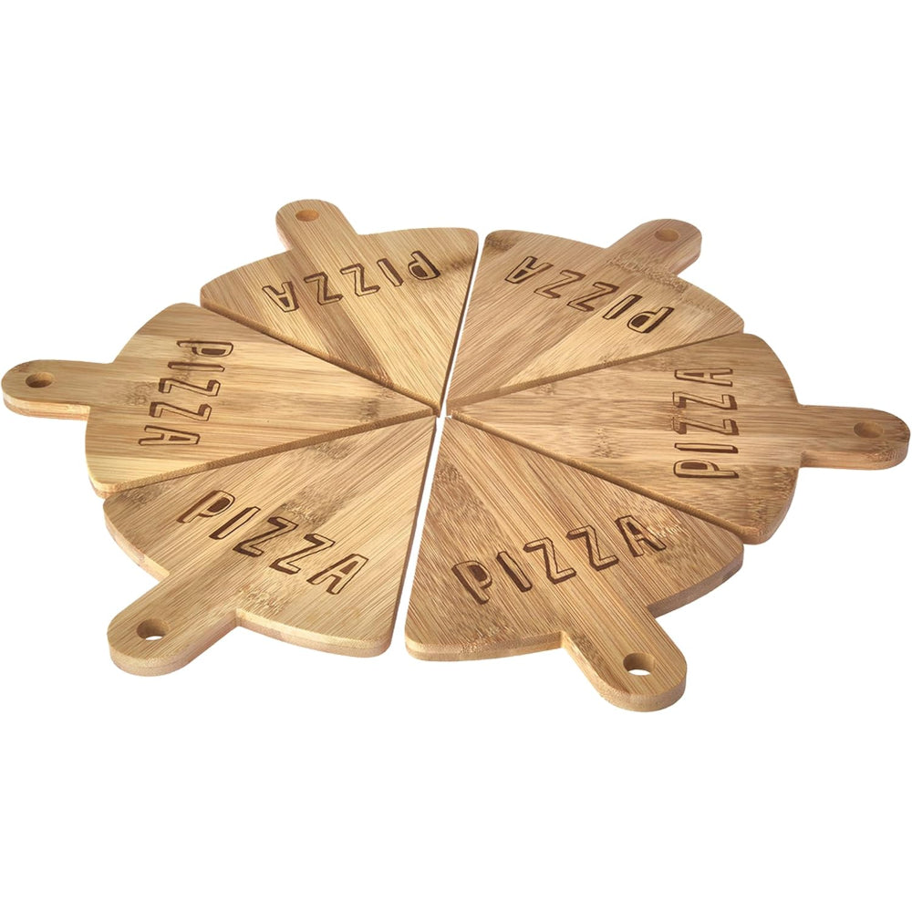 لوح تقطيع بيتزا من الخيزران من كويزين آرت، مجموعة من 6 قطع بمقبض، حجر بيتزا منزلي للشواء والفرن مع لوح بيتزا من الخيزران