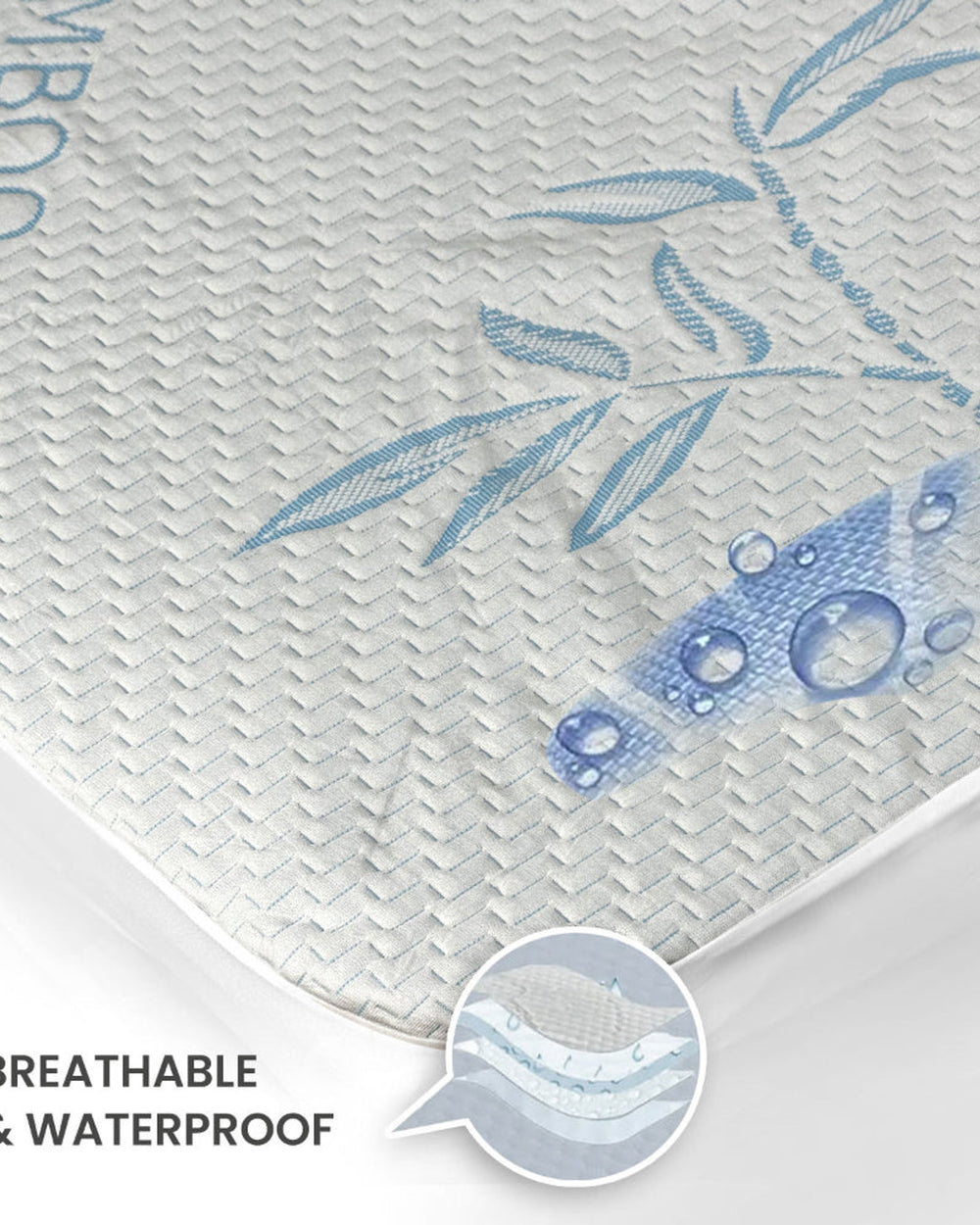 واقي مرتبة مقاوم للماء من القطن المنزلي مصنوع من الخيزران باللون الأزرق