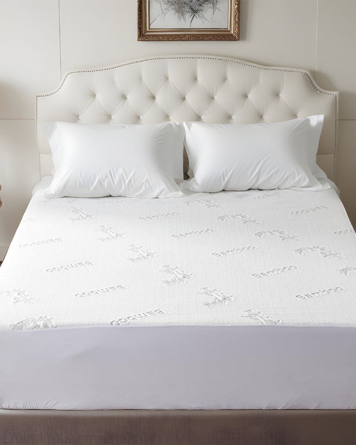 واقي مرتبة قطني منزلي من الخيزران الرمادي