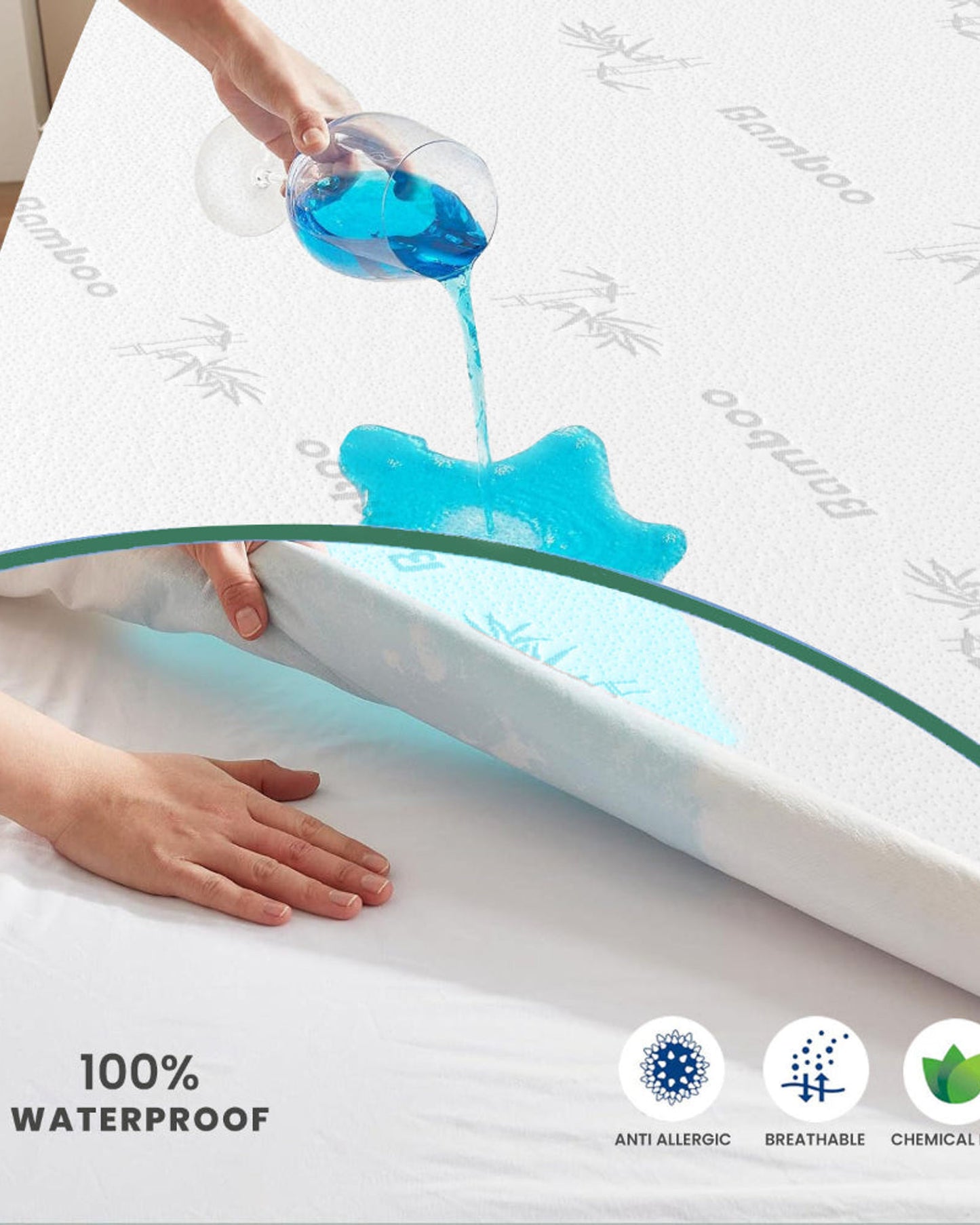 واقي مرتبة قطني منزلي من الخيزران الرمادي