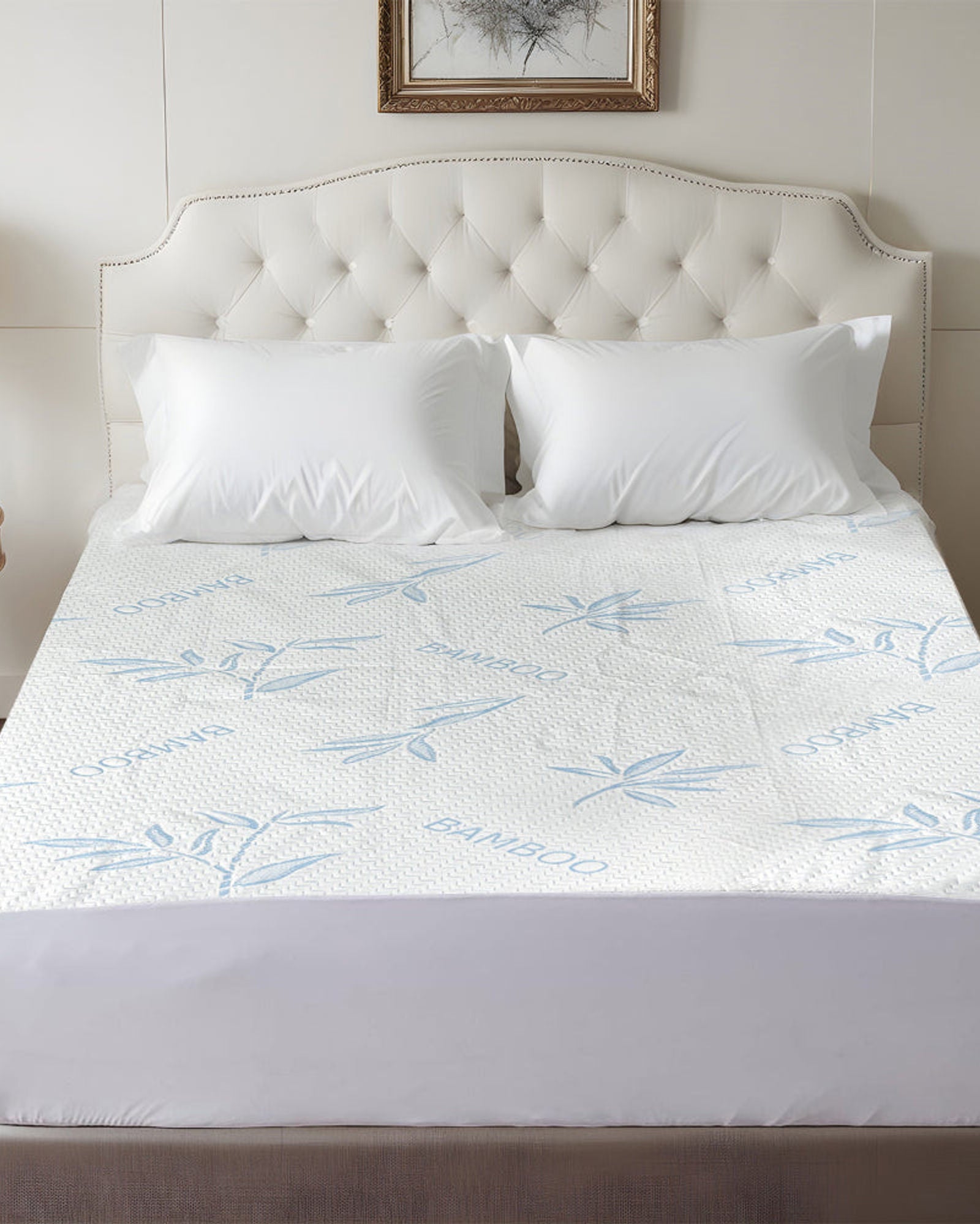 واقي مرتبة مقاوم للماء من القطن المنزلي مصنوع من الخيزران باللون الأزرق