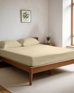 طقم ملاءات سرير قطنية فاخرة باللون البيج من كوتون هوم - ملاءة سرير واحدة مع غطاء وسادة واحد