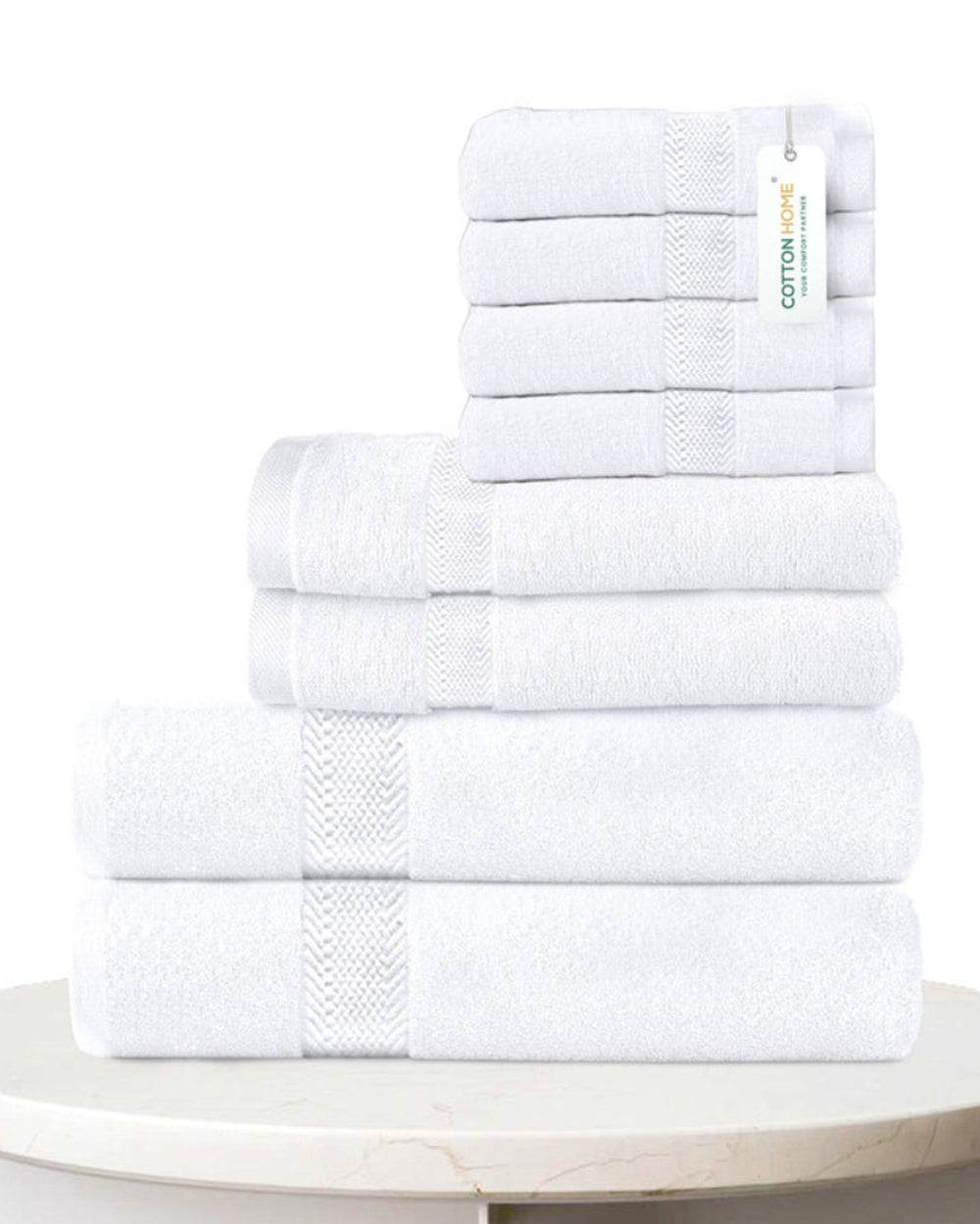 Cotton Home  Premium Cotton Towel 8-Piece Set Includes 4pc Face Towel 30x30cm,2pc Hand Towel 40x70cm, 2pc Bath Towel 70x140cm, 600 GSM Quick Dry and Durable , White