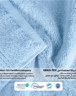 طقم مناشف قطنية فاخرة من كوتون هوم، مكون من 8 قطع: 4 مناشف للوجه (30×30 سم)، منشفتان لليدين (40×70 سم)، منشفتان للاستحمام (70×140 سم)، وزن 600 غرام/متر مربع، سريع الجفاف ومتين.