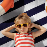 منشفة حمام سباحة مخططة من القطن 100% باللون الأزرق الداكن