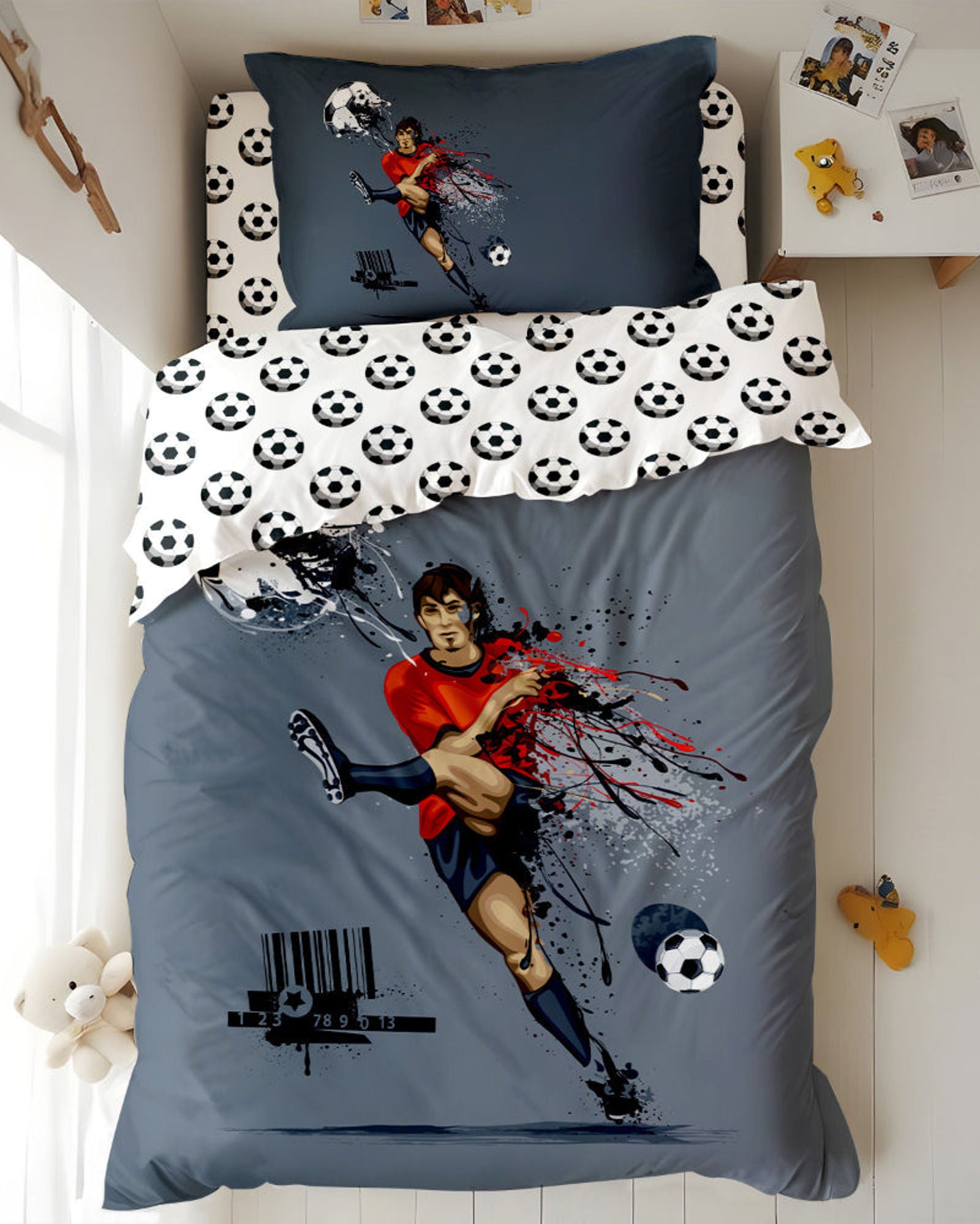 طقم غطاء لحاف للأطفال من Cotton Home مكون من 3 قطع بتصميم كرة قدم