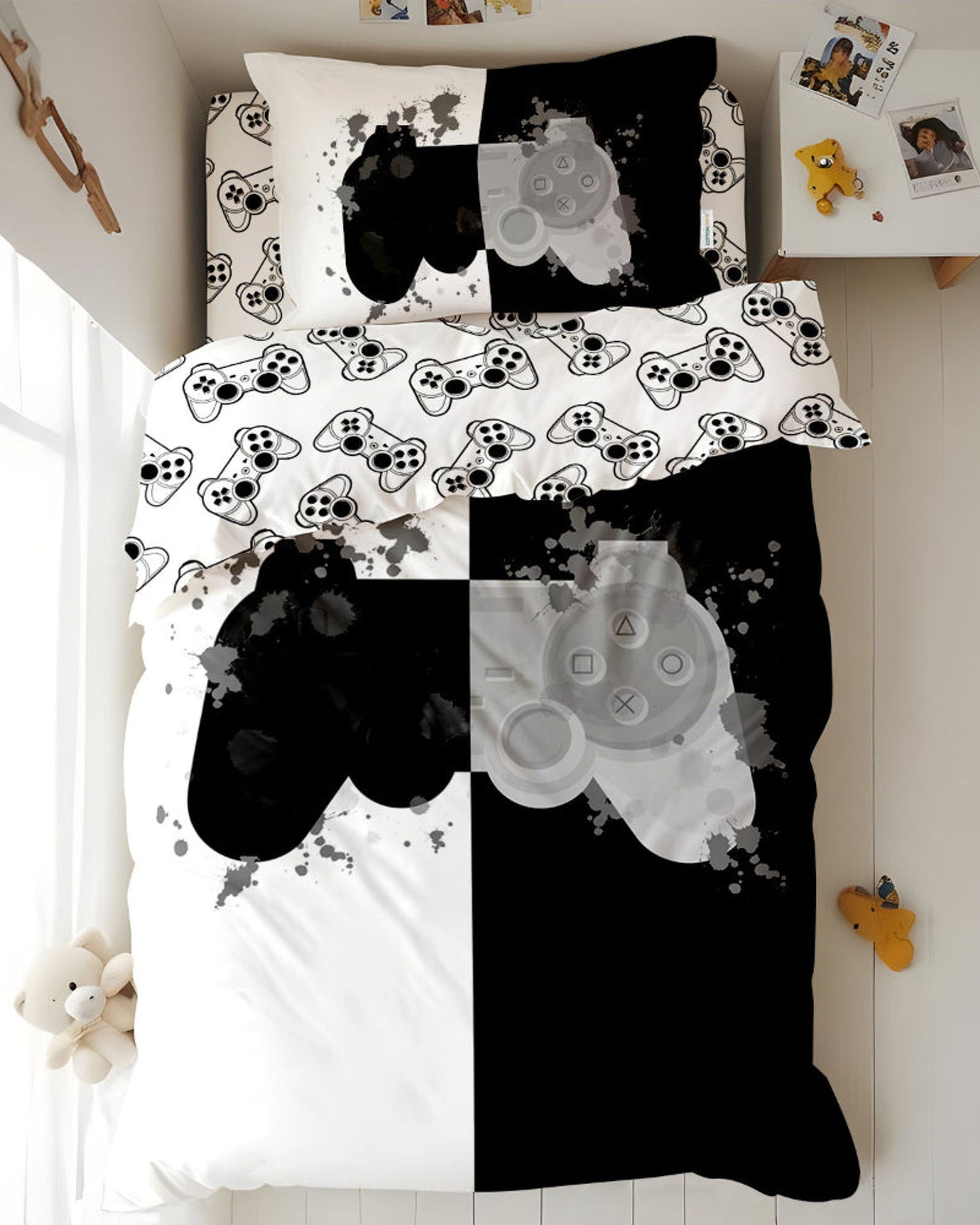 طقم غطاء لحاف للأطفال من Cotton Home مكون من 4 قطع بتصميم جويستيك