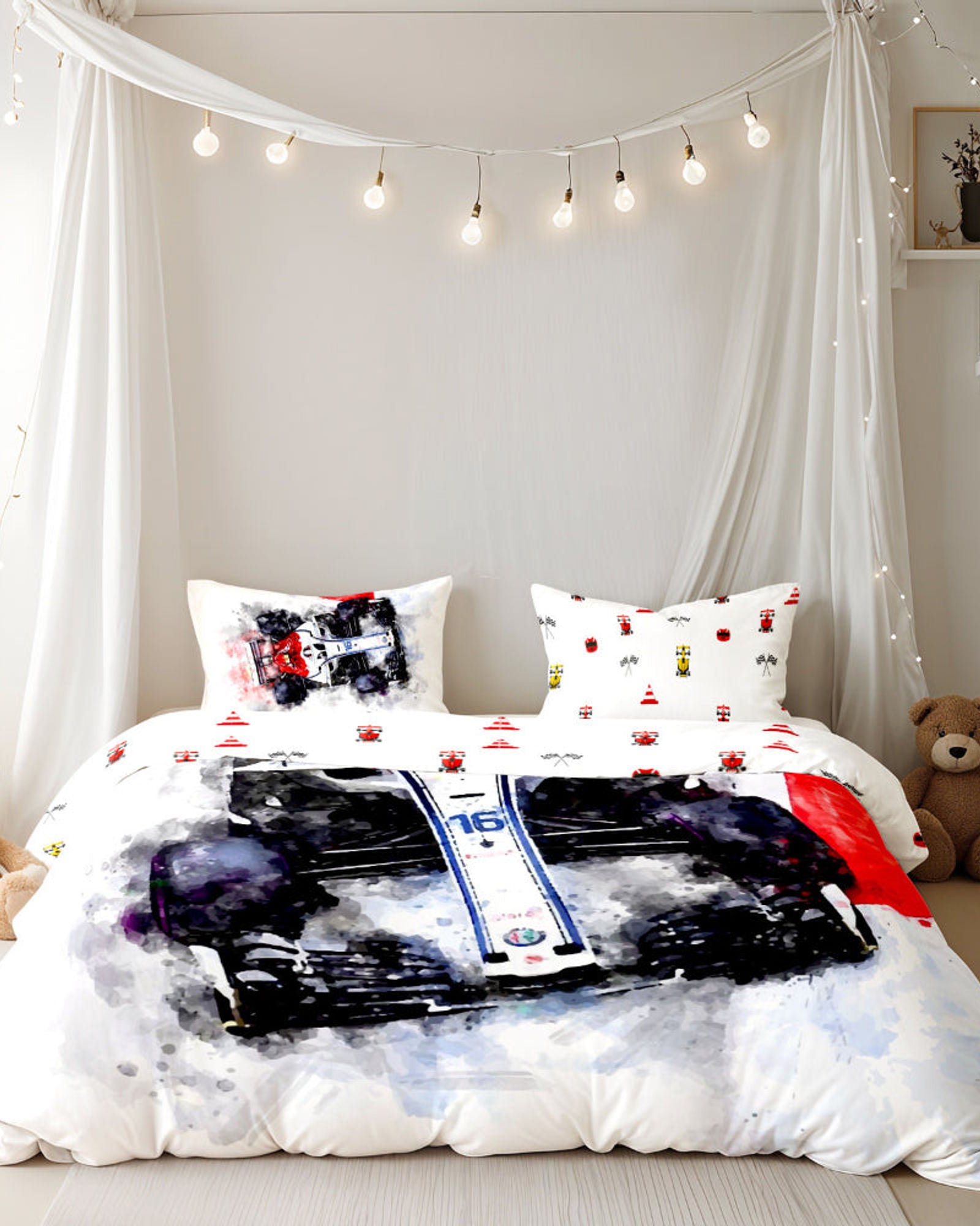 طقم غطاء لحاف للأطفال من Cotton Home مكون من 4 قطع بتصميم سيارة