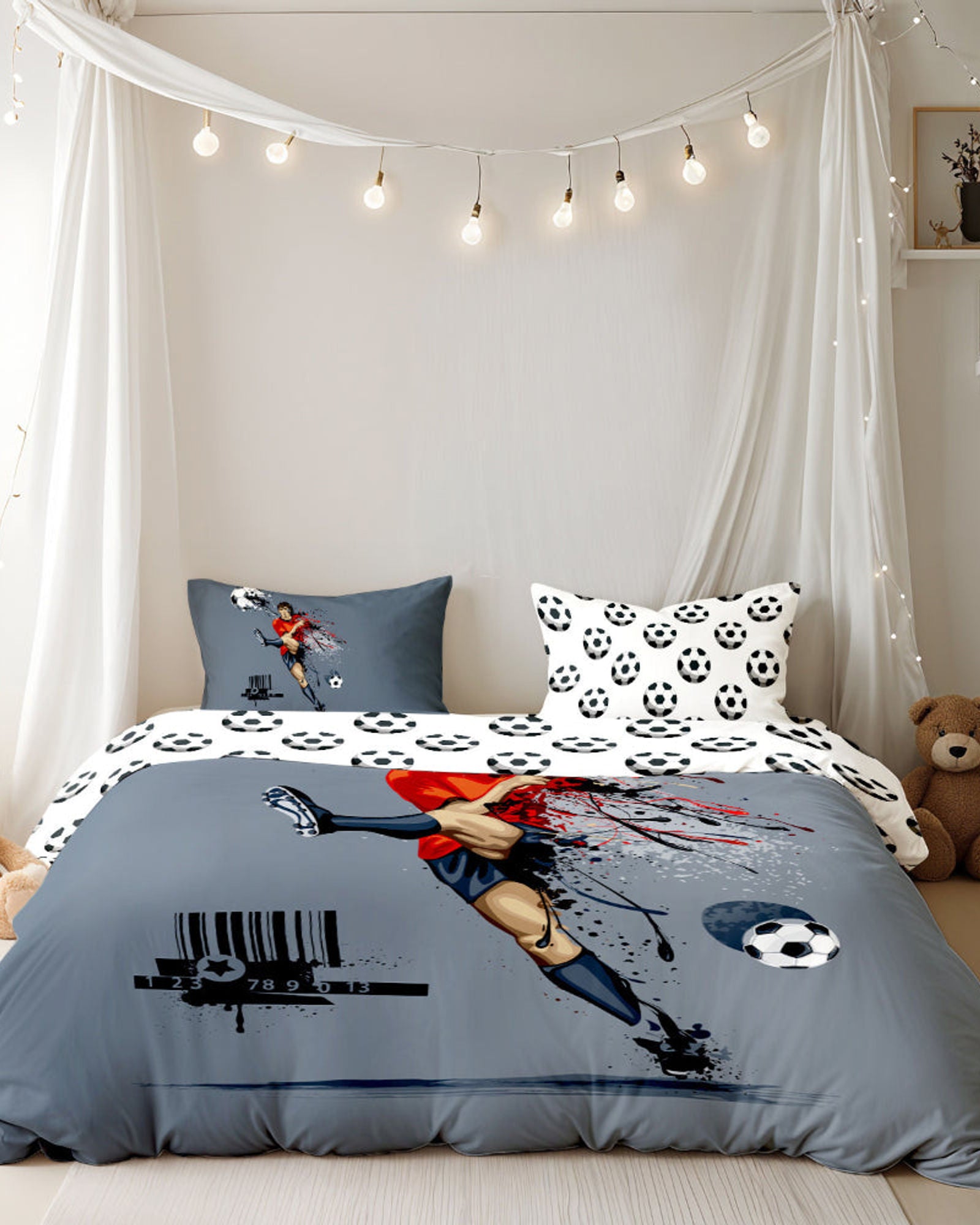 طقم غطاء لحاف للأطفال من Cotton Home مكون من 4 قطع بتصميم كرة قدم