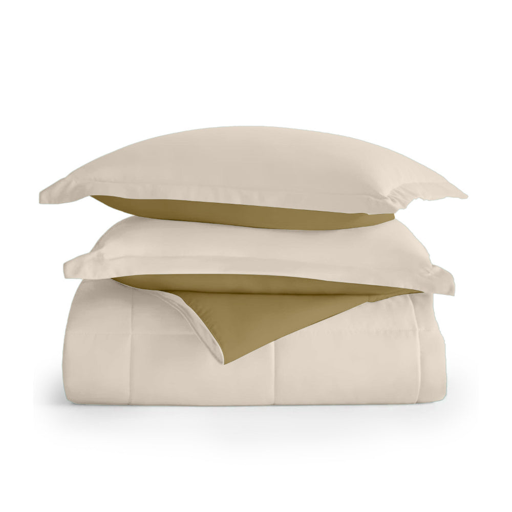 Cotton Home Adult 3-piece Set Reversible Comforter Dark Beige
