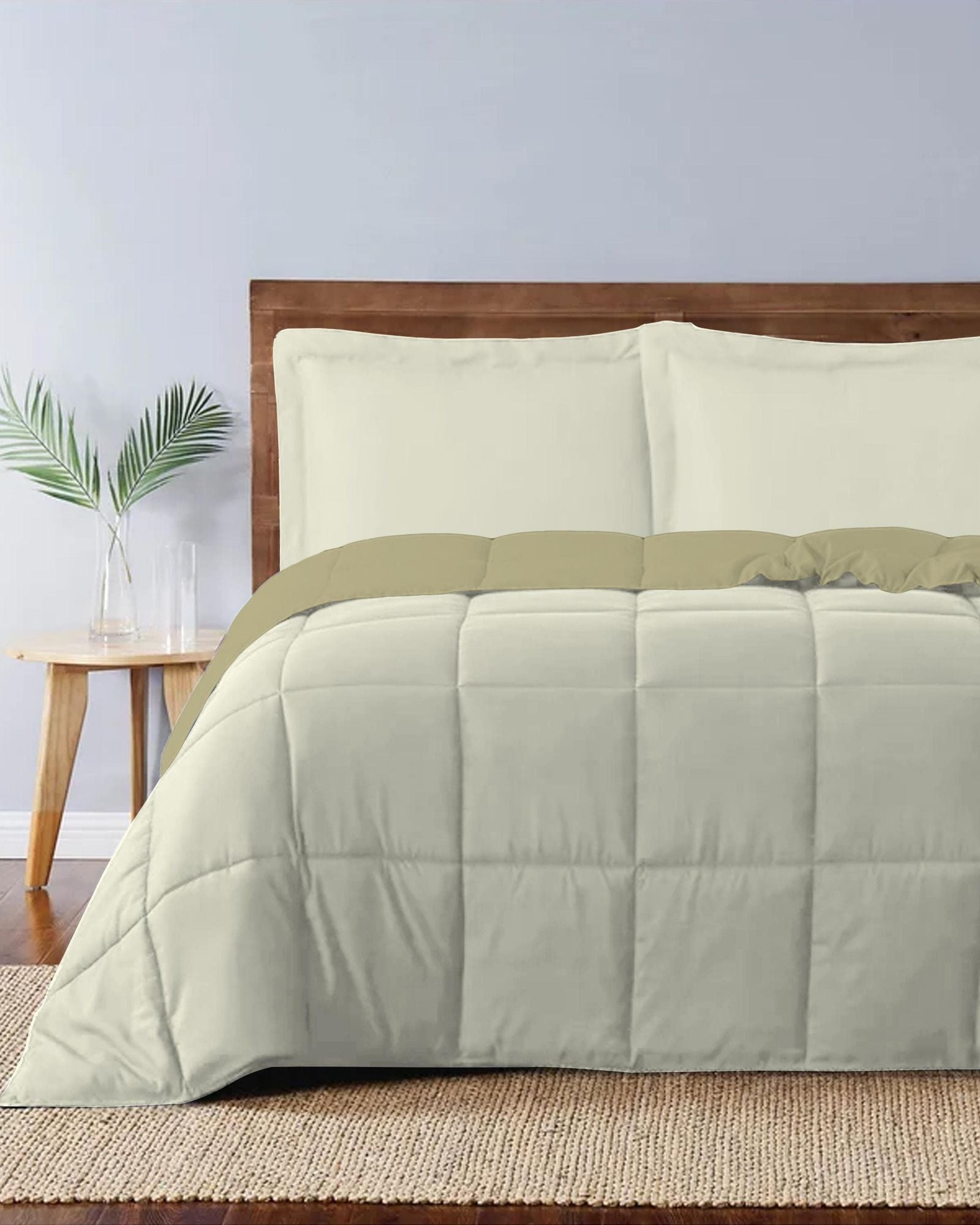 طقم لحاف قابل للعكس من Cotton Home للبالغين مكون من 3 قطع، عاجي