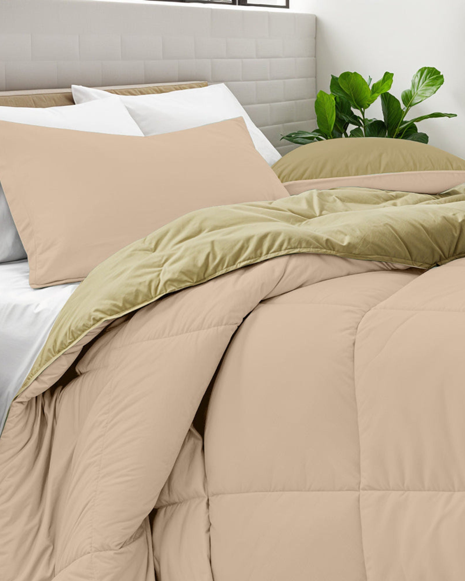 طقم لحاف قطني للكبار من 3 قطع قابل للعكس، لون حجري