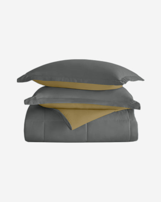 طقم لحاف قابل للعكس من Cotton Home للبالغين، مكون من 3 قطع، فضي